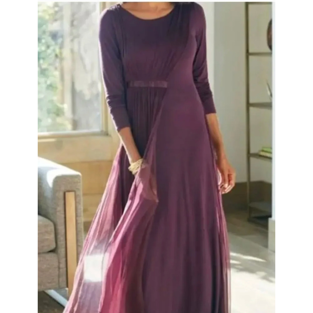 Soft Surroundings Isabetta Dress Womens Medium Purple Silk Stretch Maxi Flowy - Picture 2 of 14